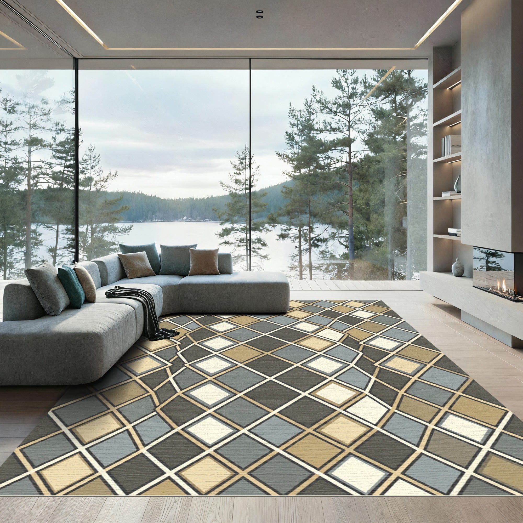 Earthy Diamond Weave Op Art Rug