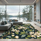 Elegant White Cherry Blossom Dark Teal Rug
