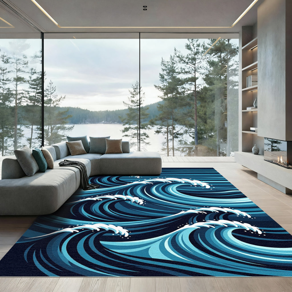 Azure Ocean Ripple Waves Art Rug
