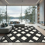 Monochromatic Charcoal Interlocking Diamond Lattice Rug