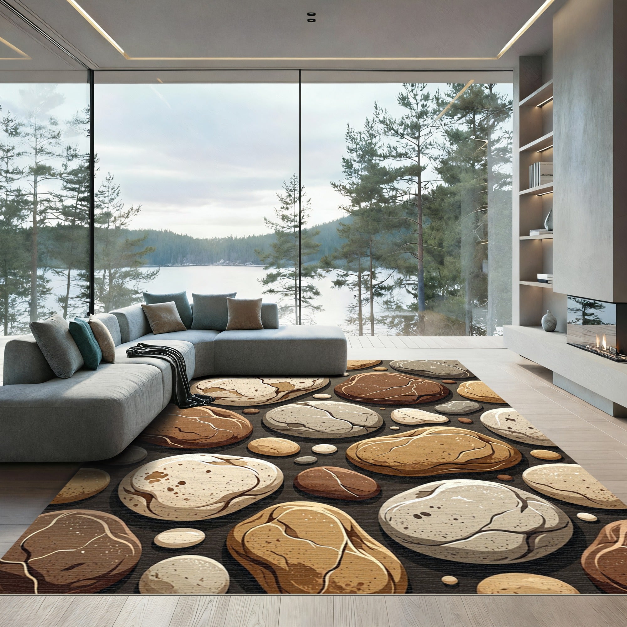 Organic Earthy Tone Pebble Stone Rug