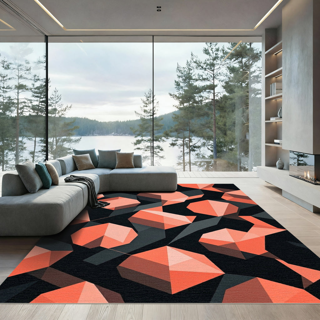 Modern Geometric Coral Peach Hexagon Rug