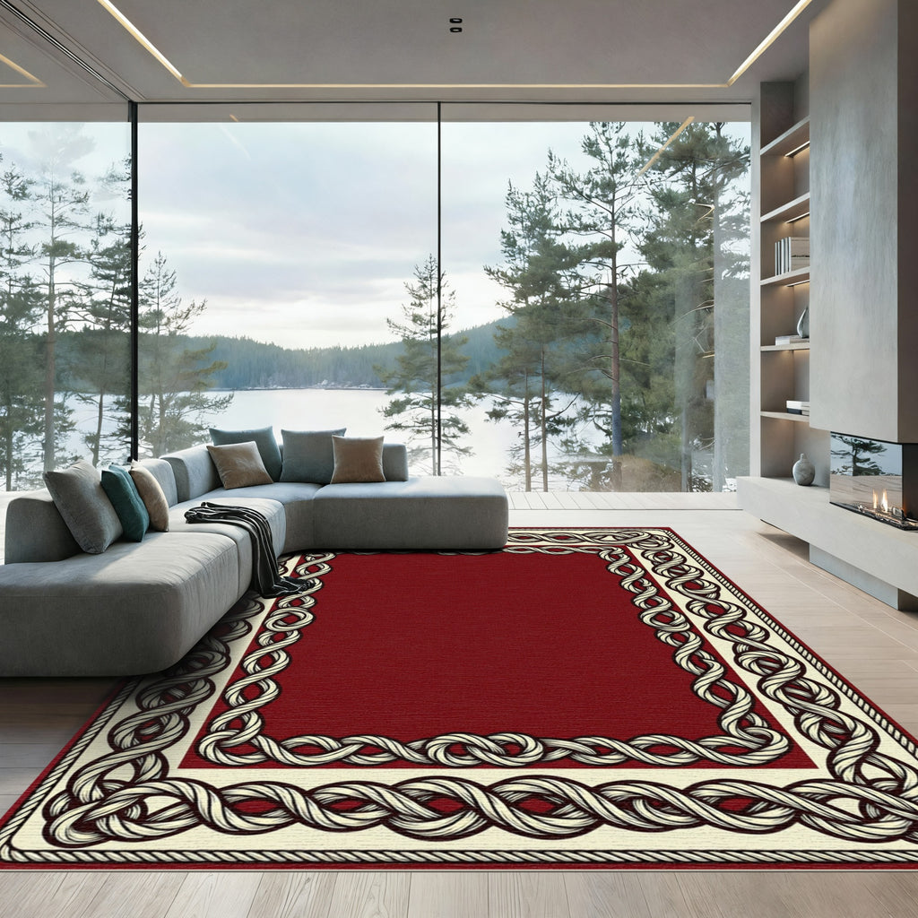 Crimson Cream Braided Border Rug