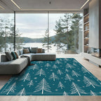 Deep Teal Winter Forest Snowflakes Rug