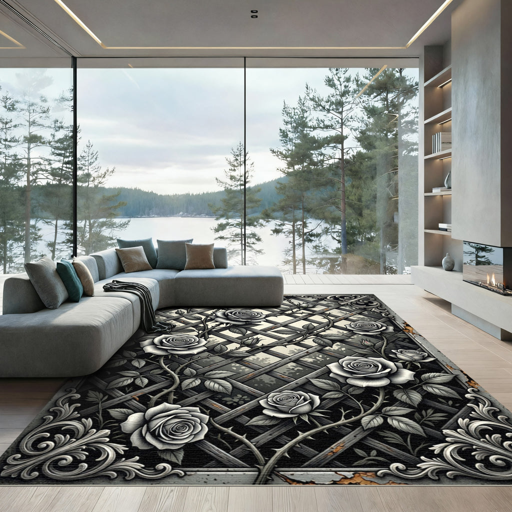Gothic Gray Rose Trellis Rug
