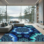 Vibrant Blue Tie Dye Mandala Rug