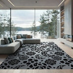Black Moon Rose Leopard Print Rug