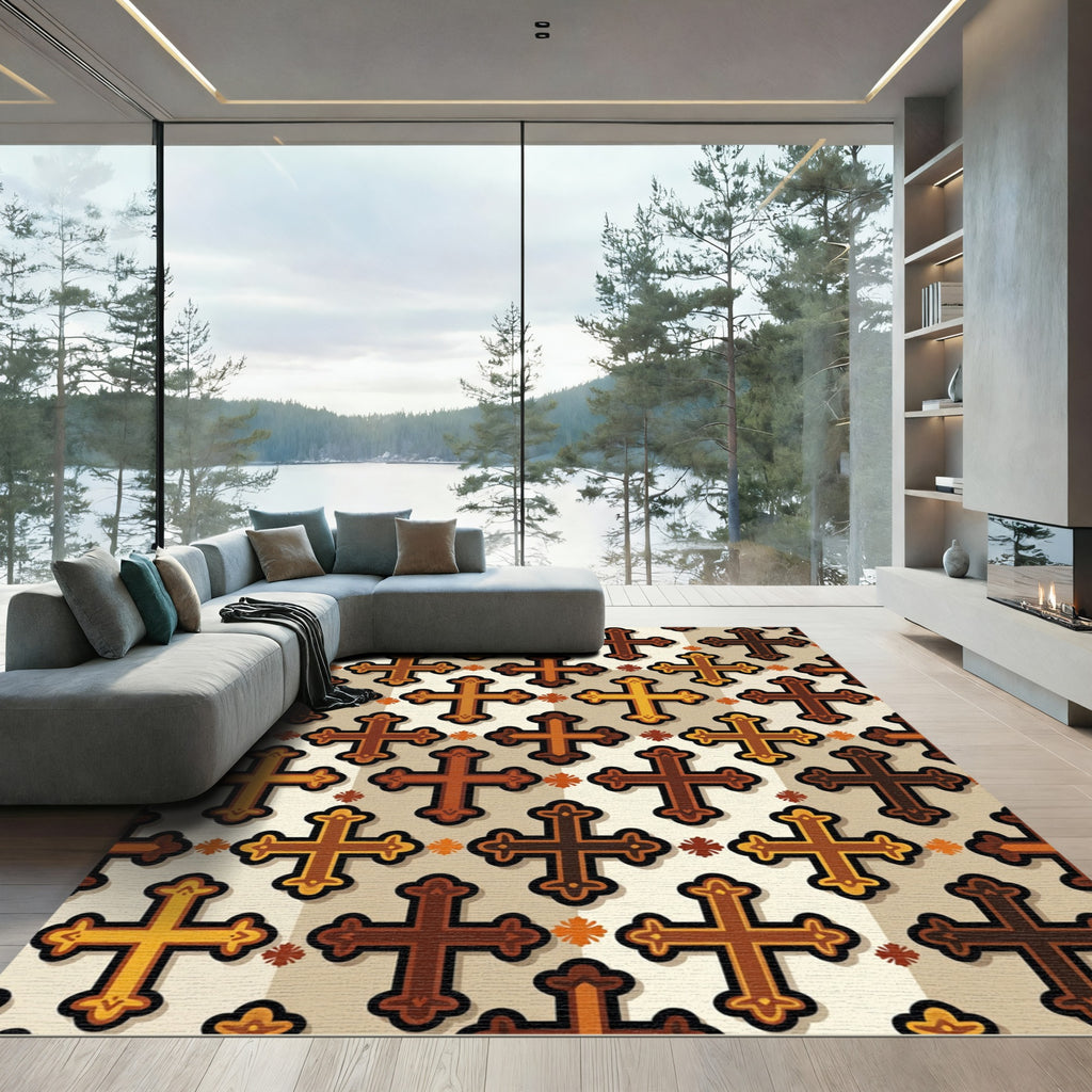 Gilded Bronze Ornate Cross Grid Rug