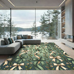 Sage Green Ribbon Floral Botanical Scroll Rug