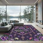 Elegant Violet Peony Crescent Floral Medallion Rug