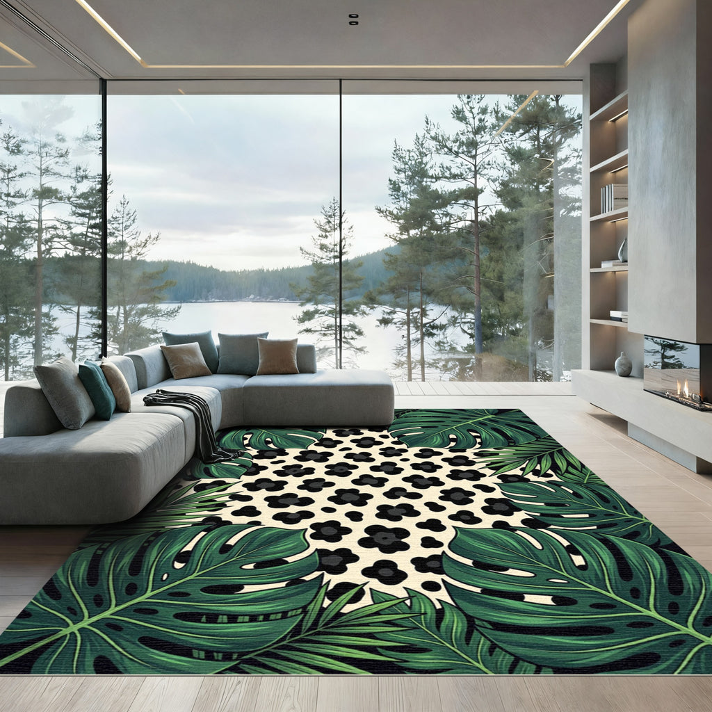 Lush Tropical Jungle Leopard Spot Rug