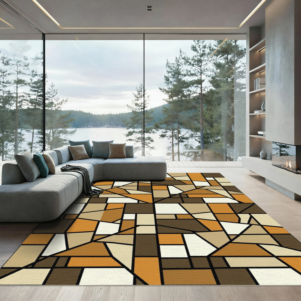 Geometric Earthy Tone Abstract Blocks Rug
