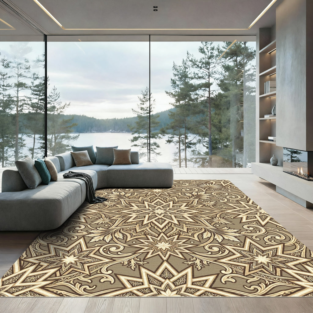 Elegant Beige Ornamented Star Medallion Rug