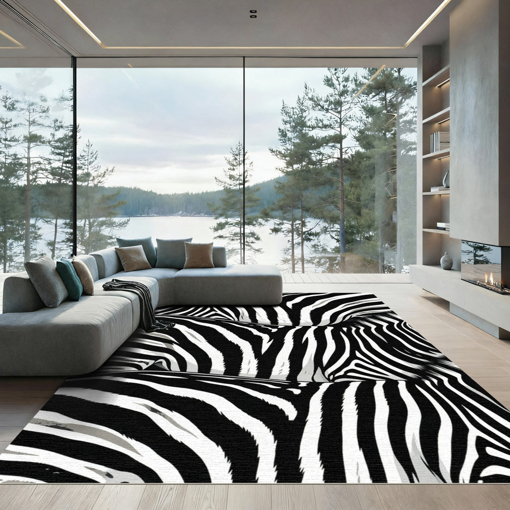 Classic Black White Zebra Stripe Rug