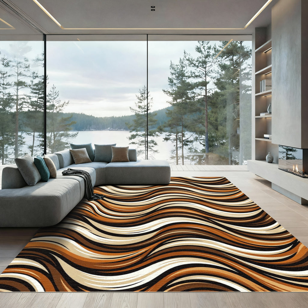 Earthy Tones Wavy Stripe Composition Rug