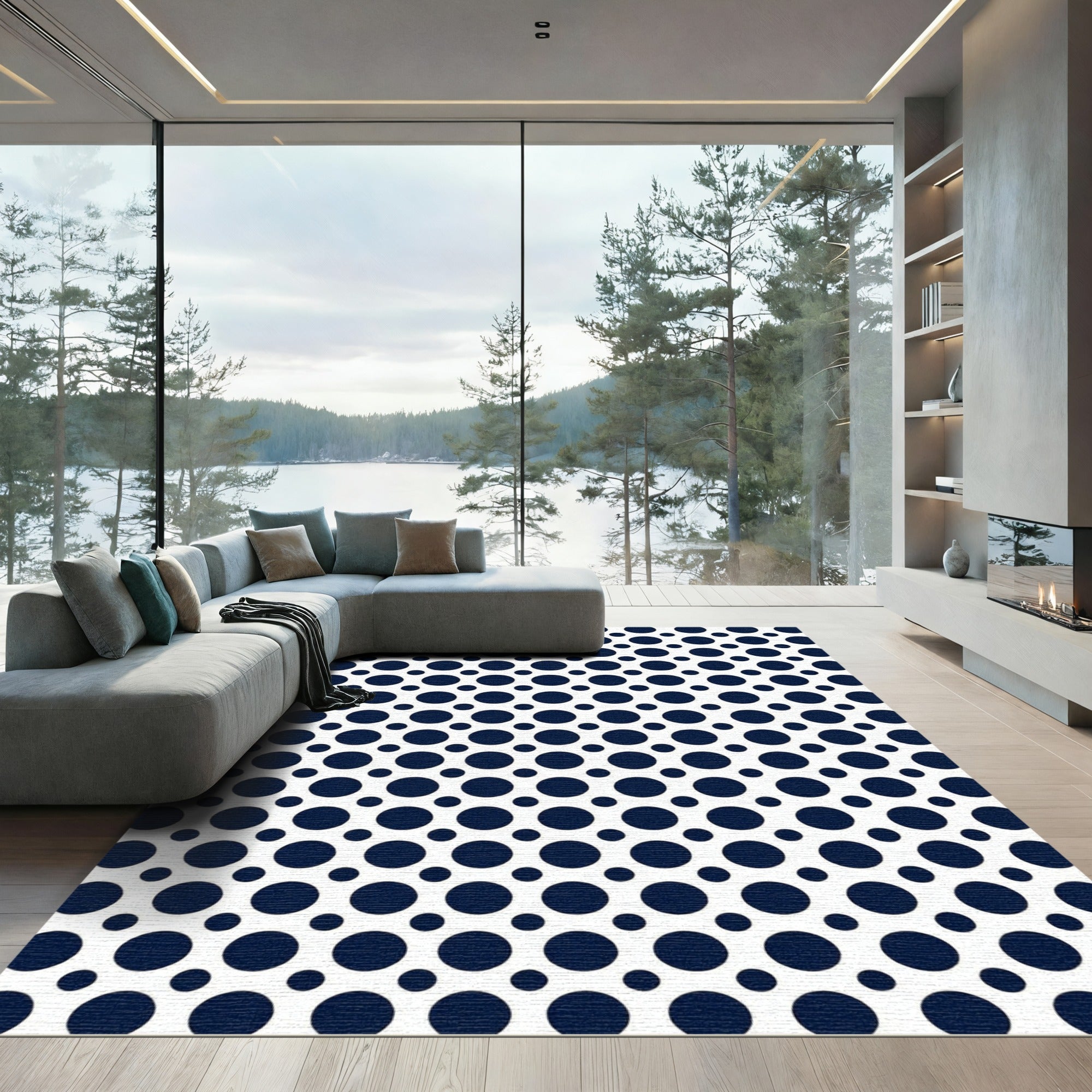 Minimalist Navy Blue Polka Dot Rug
