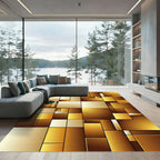Modern Golden Geometric Abstract Block Rug