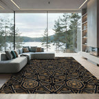 Intricate Gold Black Starburst Geometric Rug