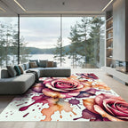 Rose Watercolor Splatter Floral Arrangement Rug