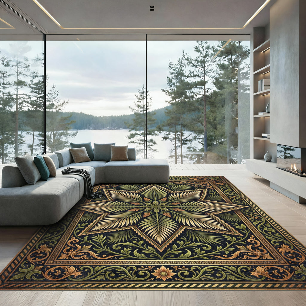 Elegant Botanical Star Fern Tapestry Rug