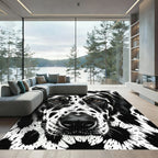 Bold Black White Spotted Dog Portrait Rug