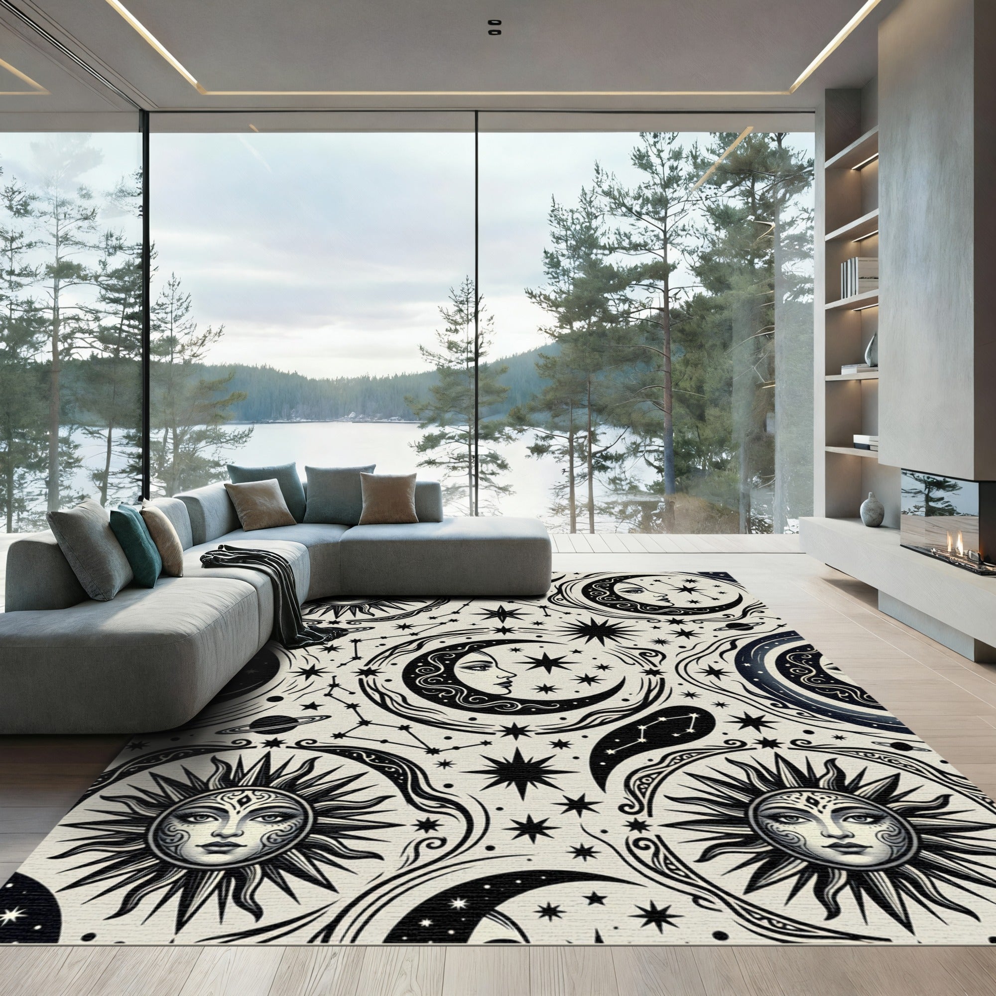 Celestial Sun Moon Stars Constellation Rug