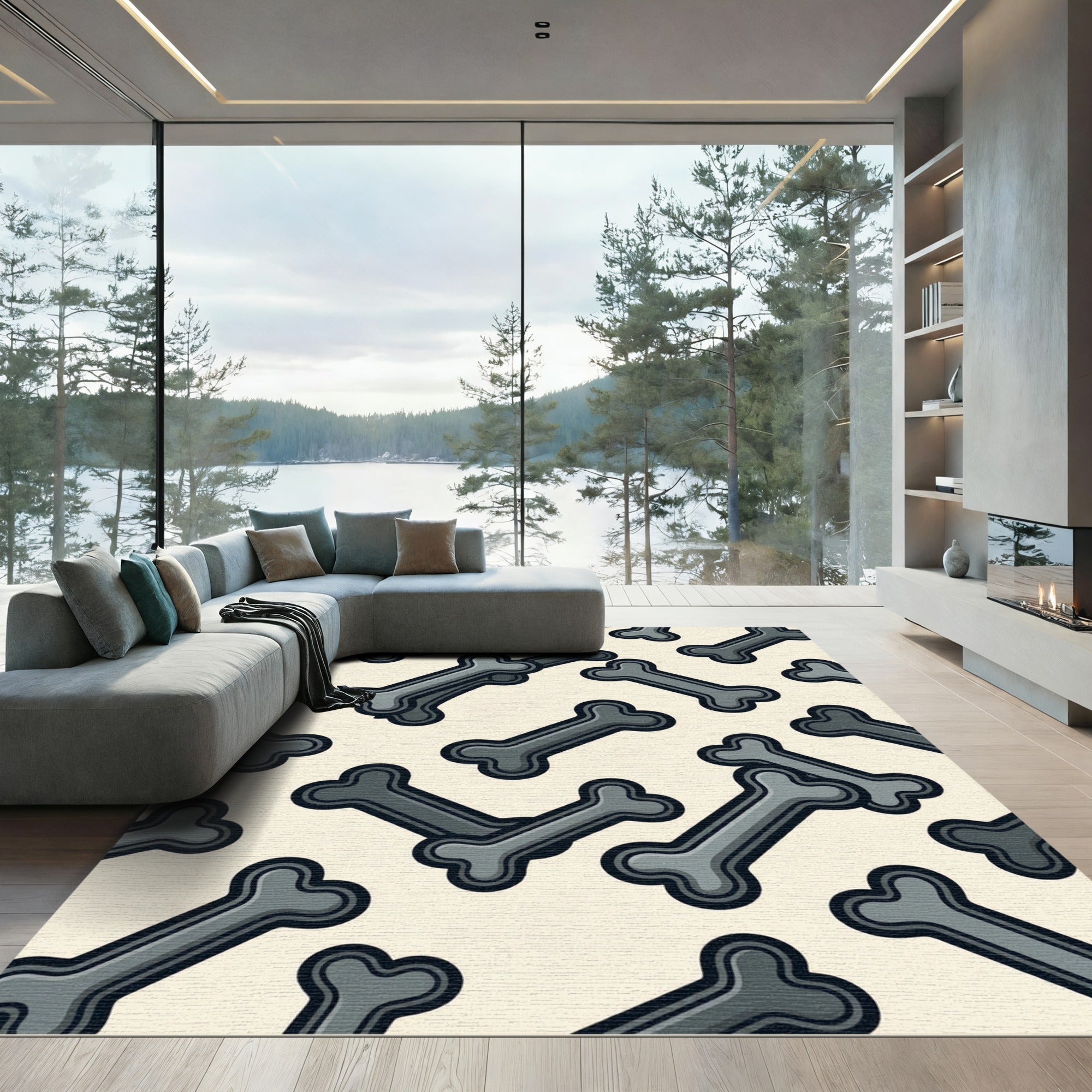 Playful Gray Bone Scatter Rug