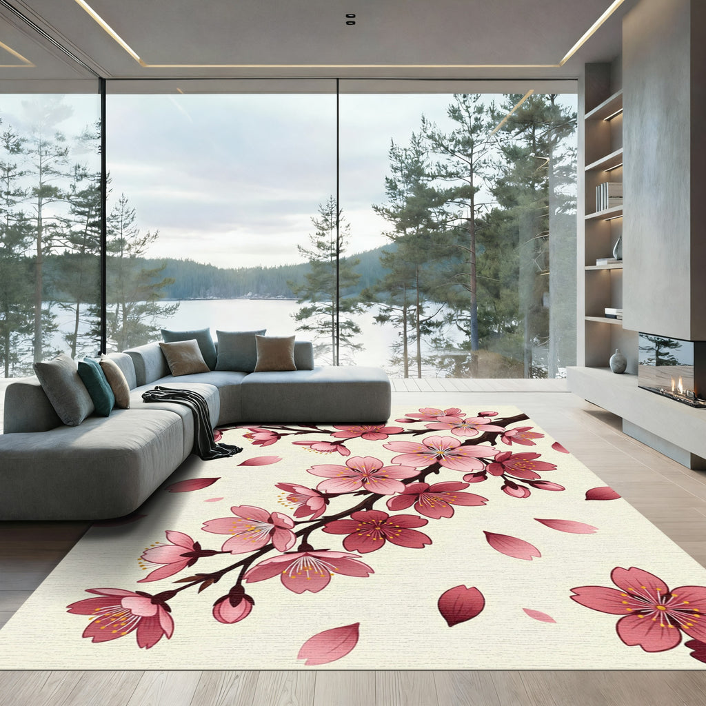 Elegant Pink Sakura Cherry Blossom Branch Rug