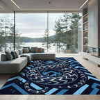 Blue Coiled Serpent Geometric Chevron Rug