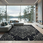 Ornate Silver Monochrome Floral Medallion Rug