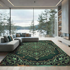 Emerald Ornate Floral Medallion Scroll Rug