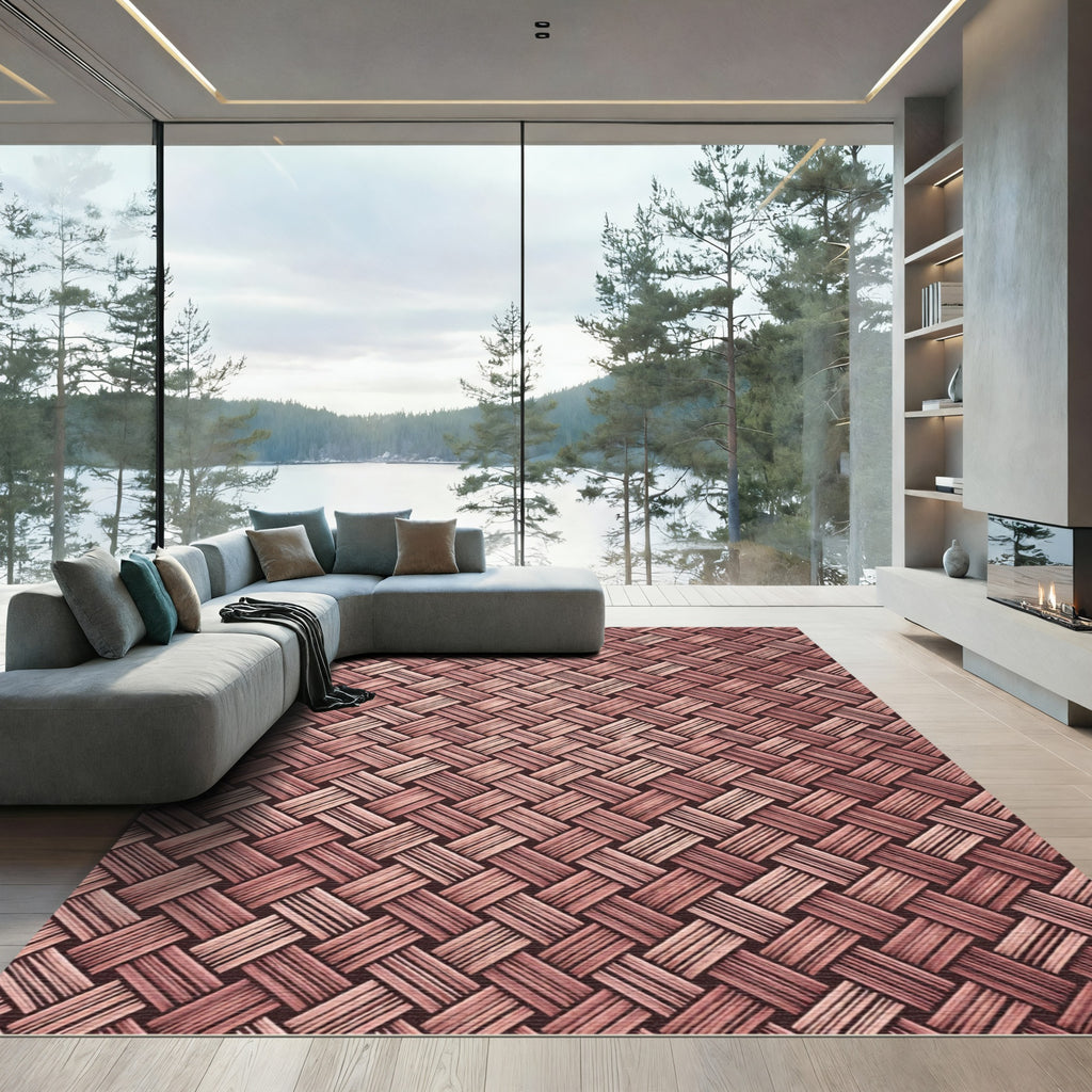 Rustic Woven Tan Diagonal Bands Rug
