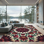 Crimson Pomegranate Chrysanthemum Floral Medallion Rug