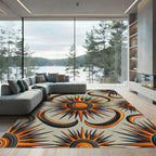 Celestial Sunburst Amber and Charcoal Geometric Rug