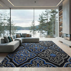 Elegant Silver Blue Damask Scroll Rug