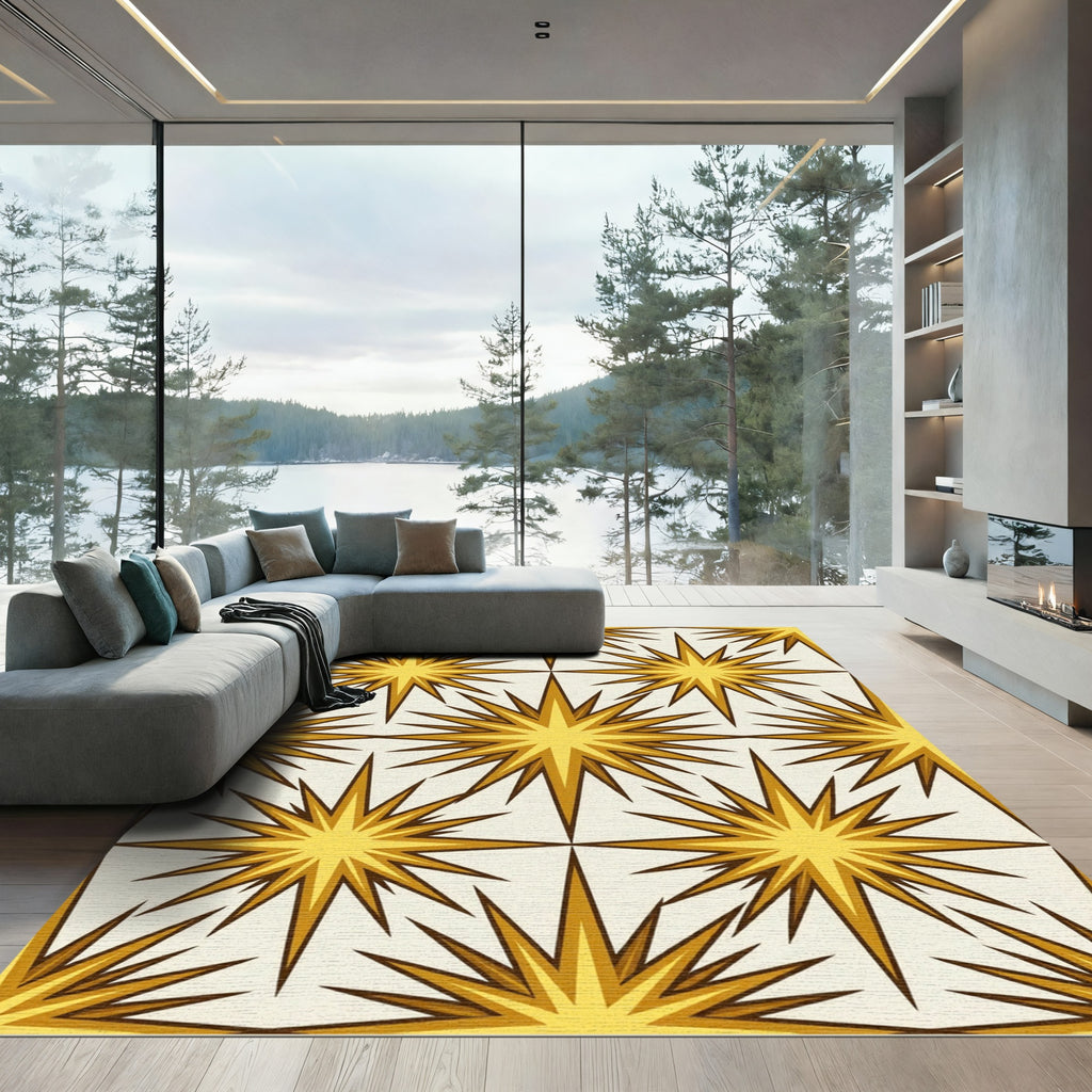 Mid Century Modern Goldenburst Geometric Rug