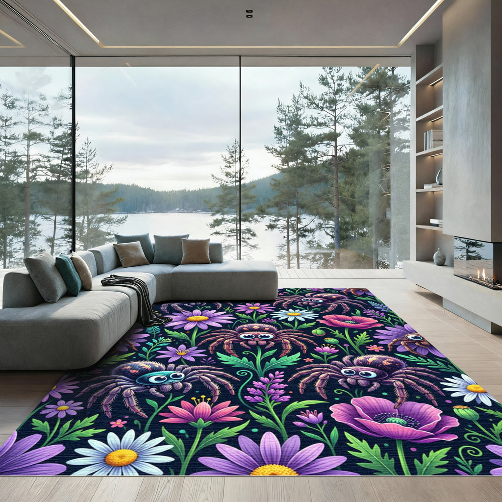 Charming Purple Floral Spider Garden Rug