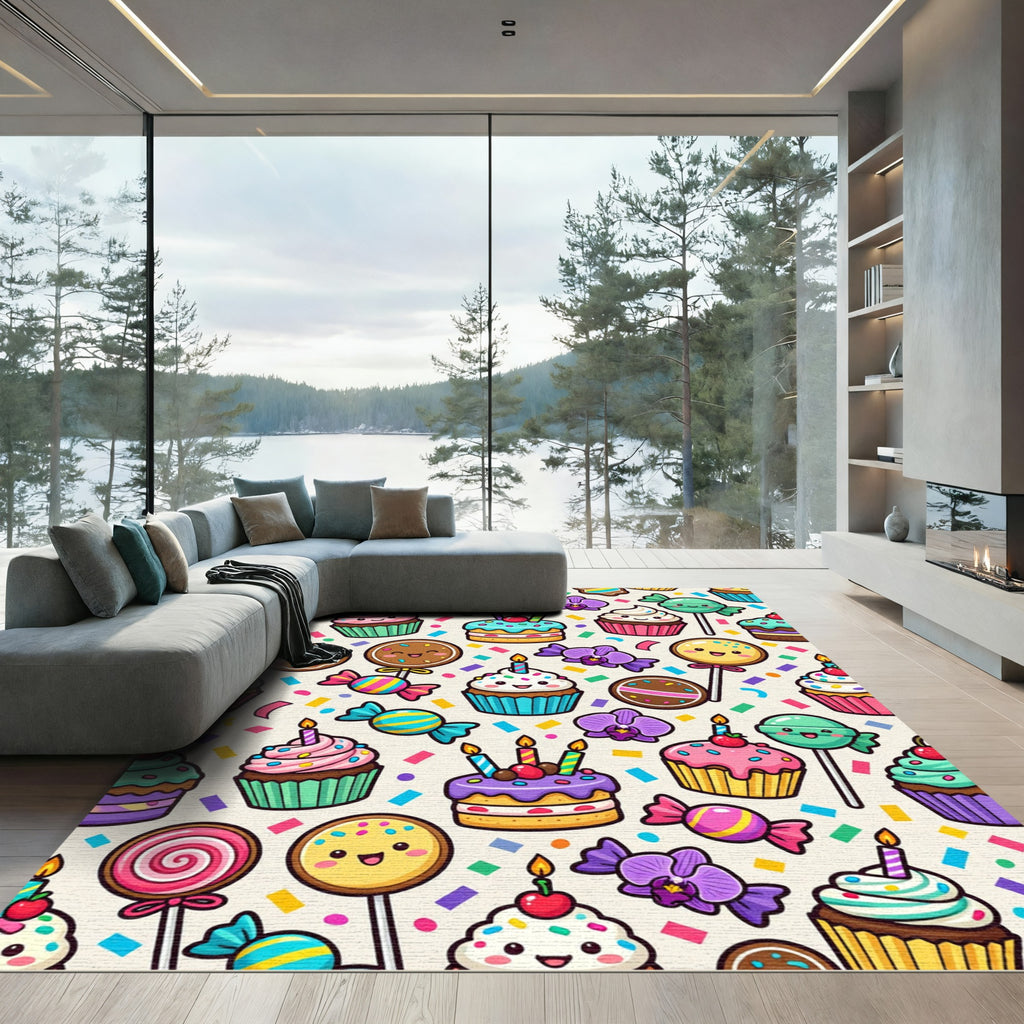 Whimsical Pastel Cupcake and Candy Celebration Rug