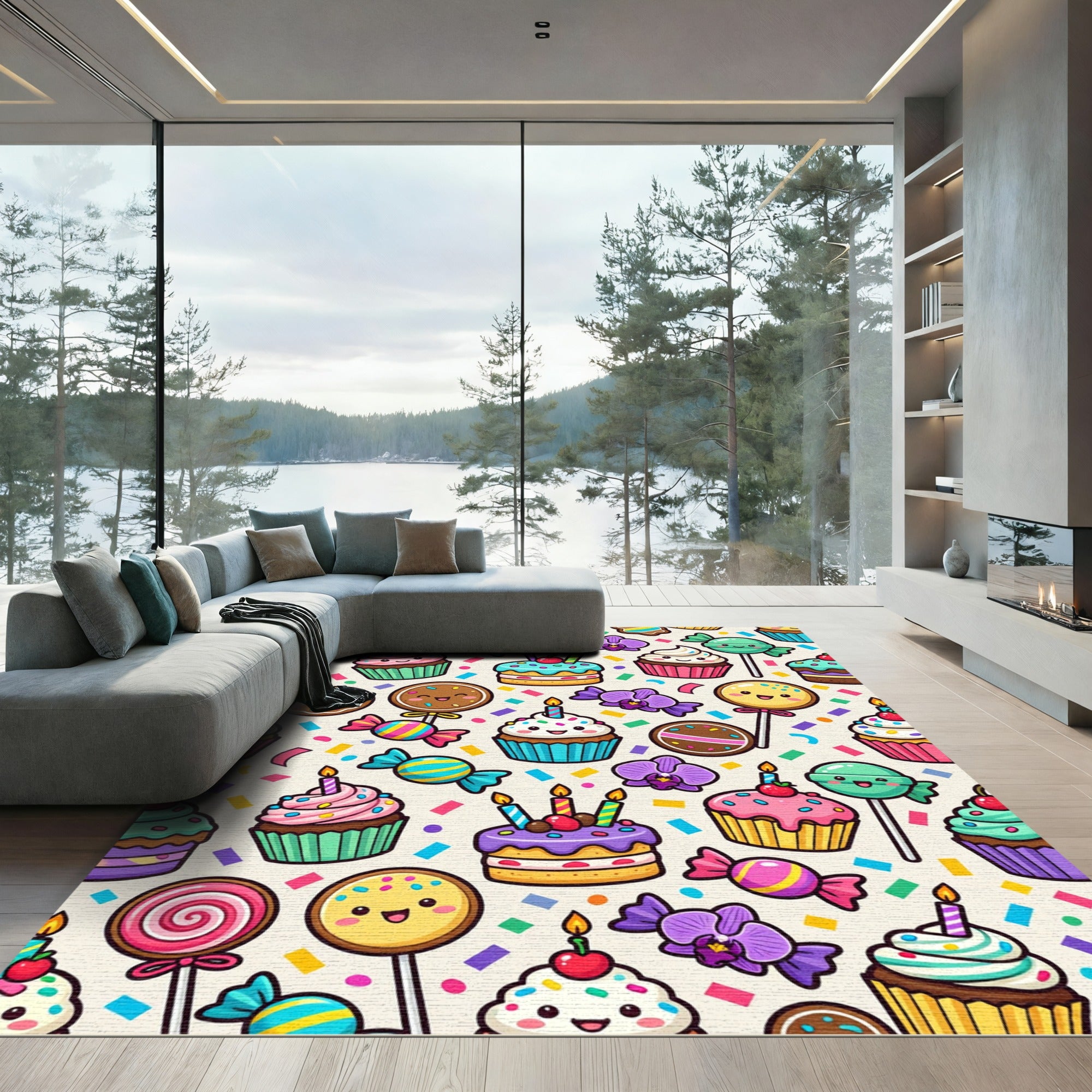 Whimsical Pastel Cupcake and Candy Celebration Rug
