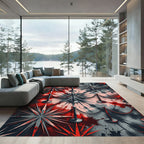 Red Black Starburst Tie Dye Rug