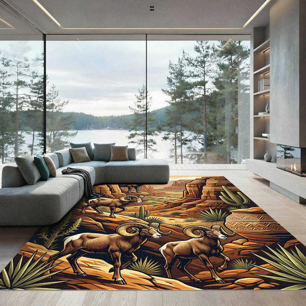 Canyon Bighorn Sheep Desert Terracotta Art Rug