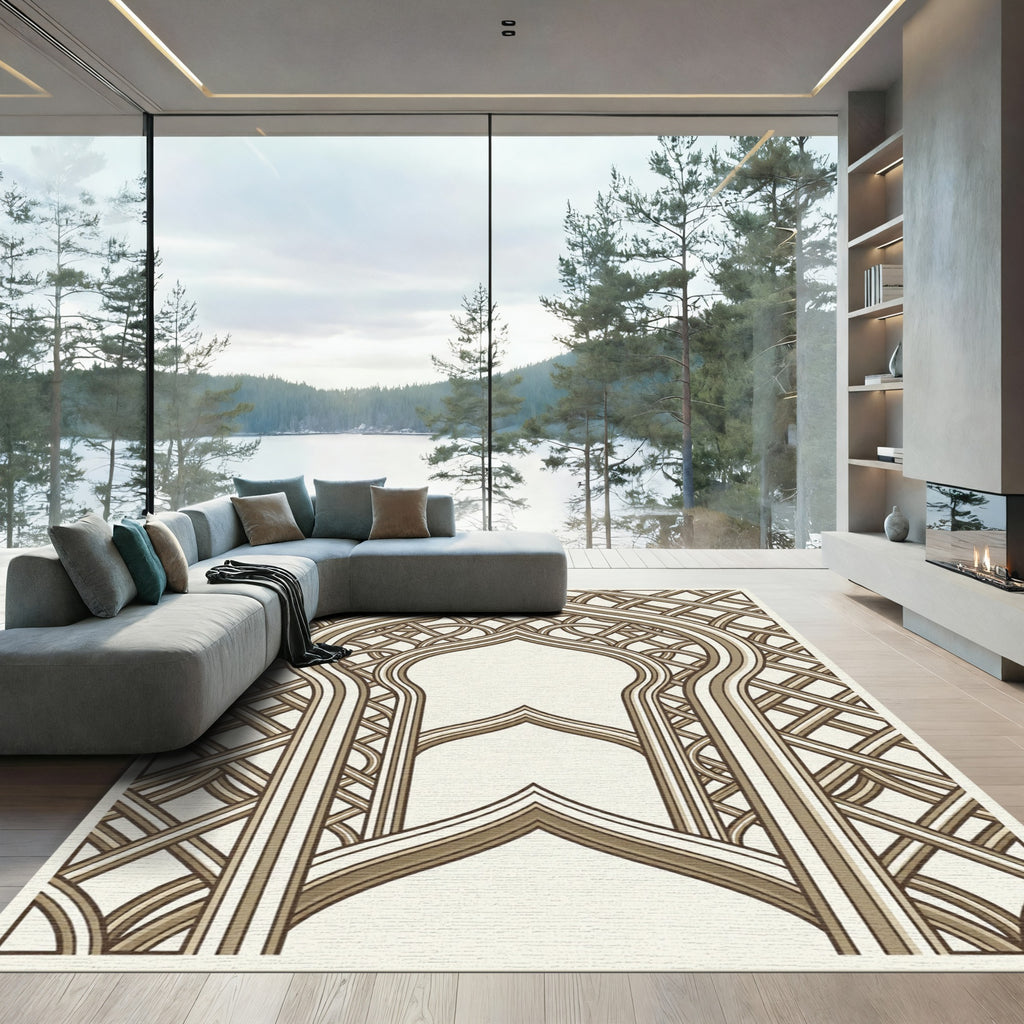 Interlocking Arch Wheat Geometric Tapestry Rug