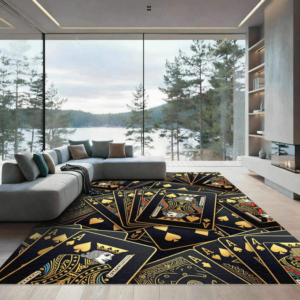 Luxury Black Gold Playing Card Rug