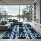 Navy Blue Light Blue Gold Bow Stripes Rug