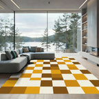 Warm Brown White Checkerboard Squares Rug