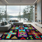 Neon Pixel Geometric Crosses Abstract Rug