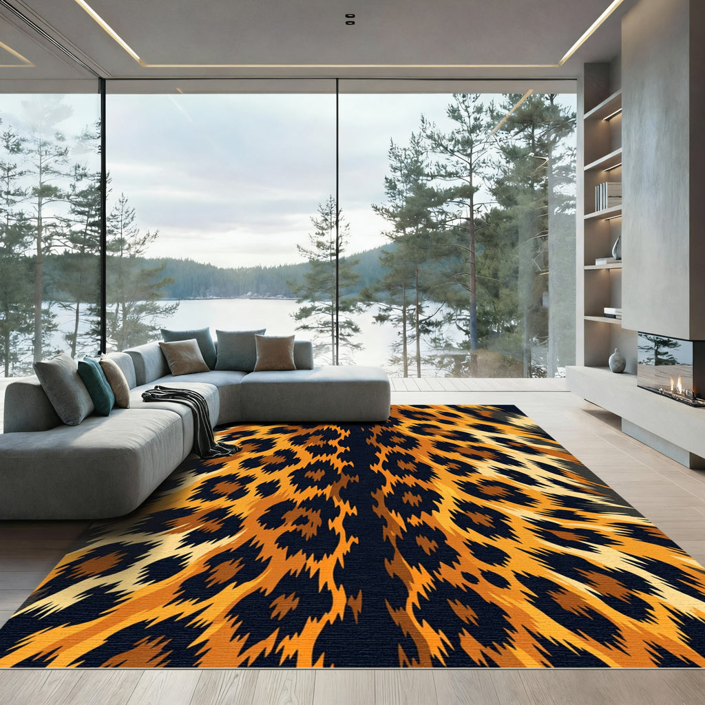 Jaguar Spots Black Orange Fur Abstraction Rug