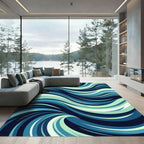 Flowing Aqua Teal Wave Abstract Rug