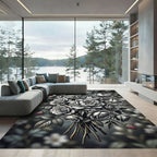 Monochrome Rose Floral Bouquet Art Rug