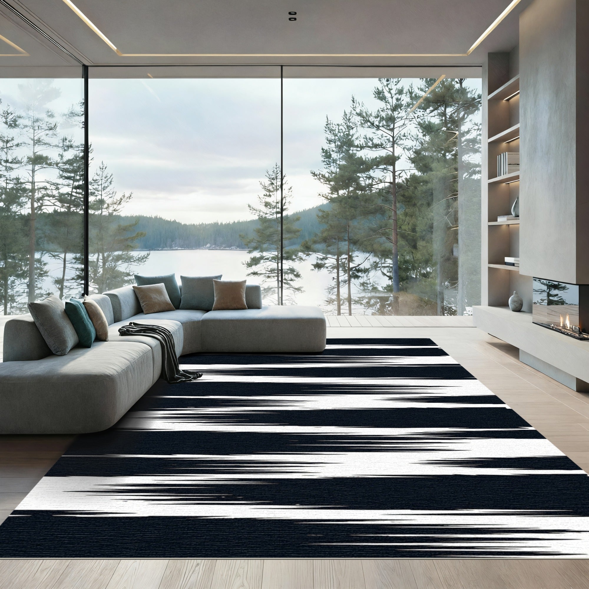 Monochromatic Textured Stripe Arrangement Rug